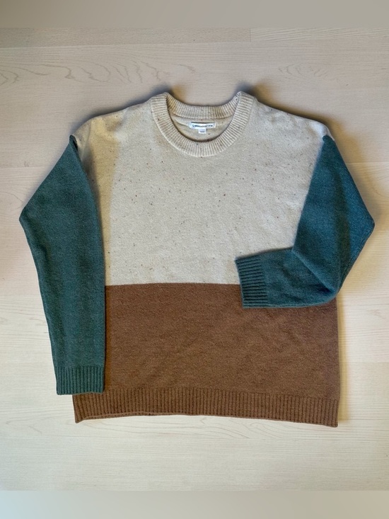 Warehouse One Sweaters - Colorblock Crewneck Sweater in Cream, Brown, and Green Warehouse One Size M